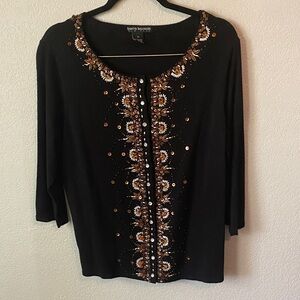 Babette Ballinger Black Embellished button down cardigan.